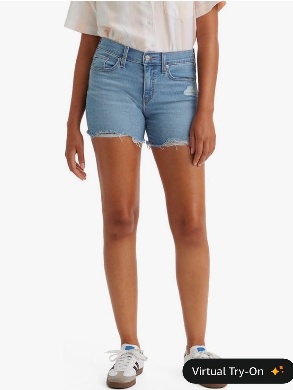 Levi's Light Blue Denim Frayed Hem Shorts - Mid Length in I’m Just a fan - Picture 1 of 3